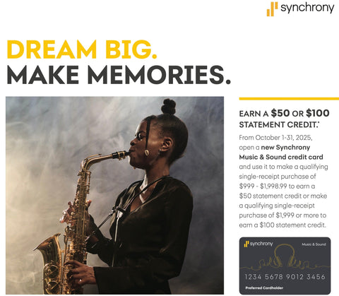 Open a Synchrony Music and Sound Card during October and receive up to $100