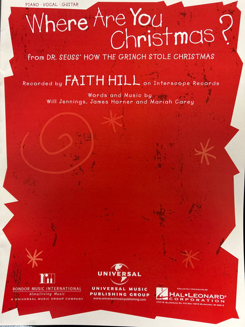Where Are You Christmas? - Piano / Vocal / Guitar - Horner / Carey / Hill