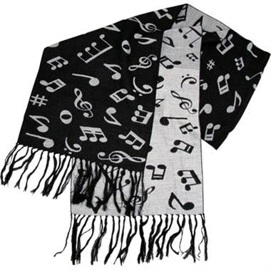 SCARF MUSIC NOTES B/W CASHMERE LIKE 12" X 72"