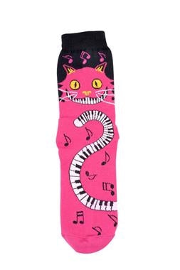 LADIES MAGENTA SOCKS WITH CAT PIANO KEYS TAIL (SIZE 9-11)