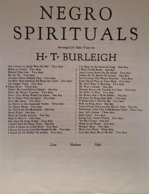 Negro Spirituals: Deep River, High Voice - Burleigh