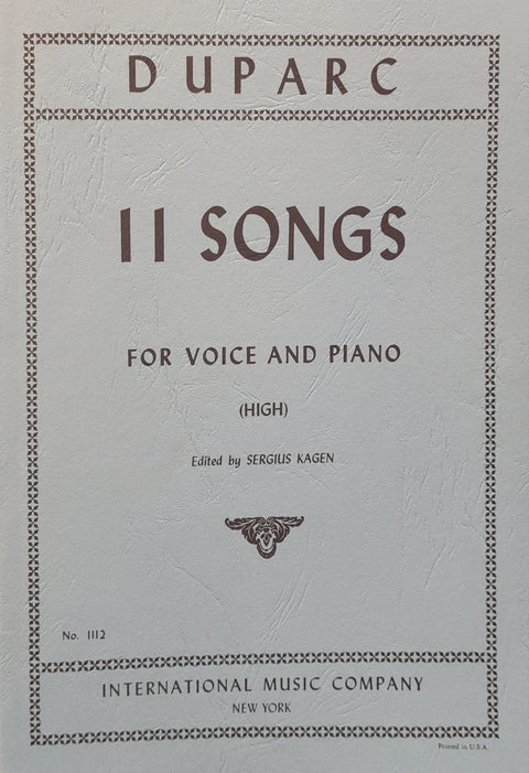 11 Songs for Voice and Piano - Vocal - Duparc/Kagen