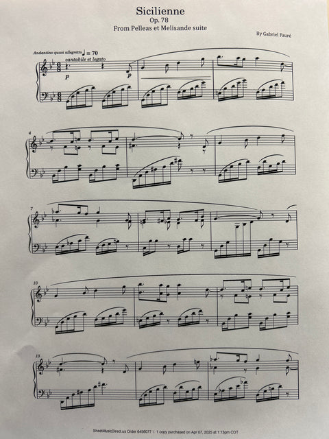 Sicilienne, Op. 78 - Piano - Faure