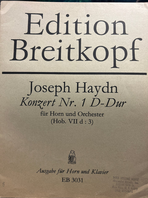Concerto No. I in D Major, Hob. VIId for Horn = Haydn / Mandyczewski