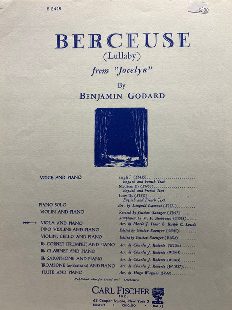 Berceuse (Lullaby) from "Jocelyn" - Viola - Godard