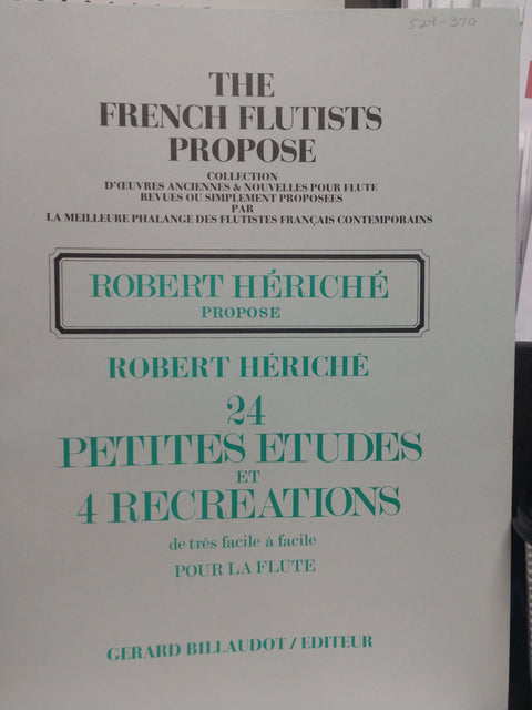 24 Petites Etudes et 4 Recreations de très facile à facile pour la Flute - Hériché/Billaudot