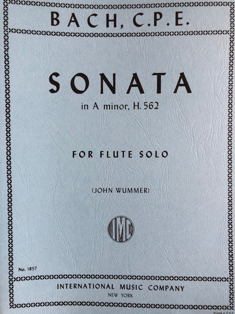 Sonata in A Minor, H. 562 for Flute - Bach/Wummer