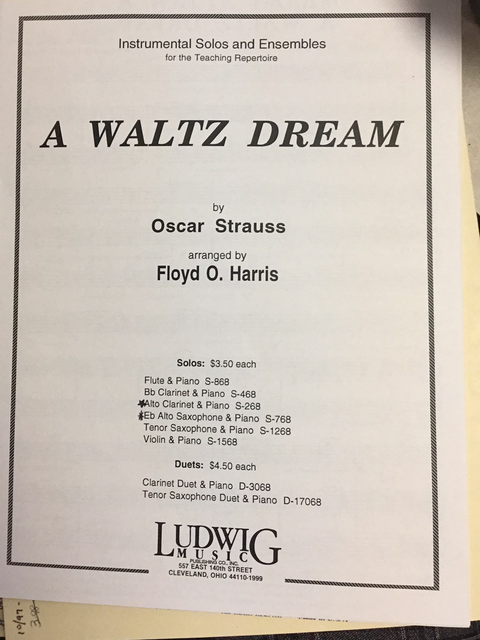 A Waltz Dream - Alto Saxophone - Strauss/Harris